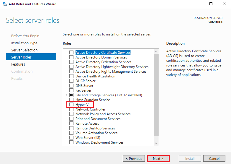 Select Server Roles